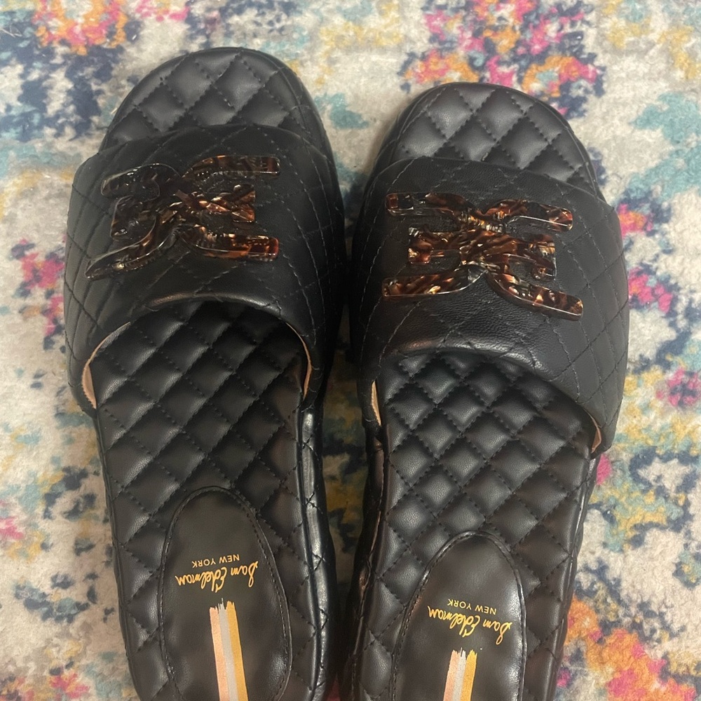 Sam Edelman Black Quilted Sandals with Tortoise Accent